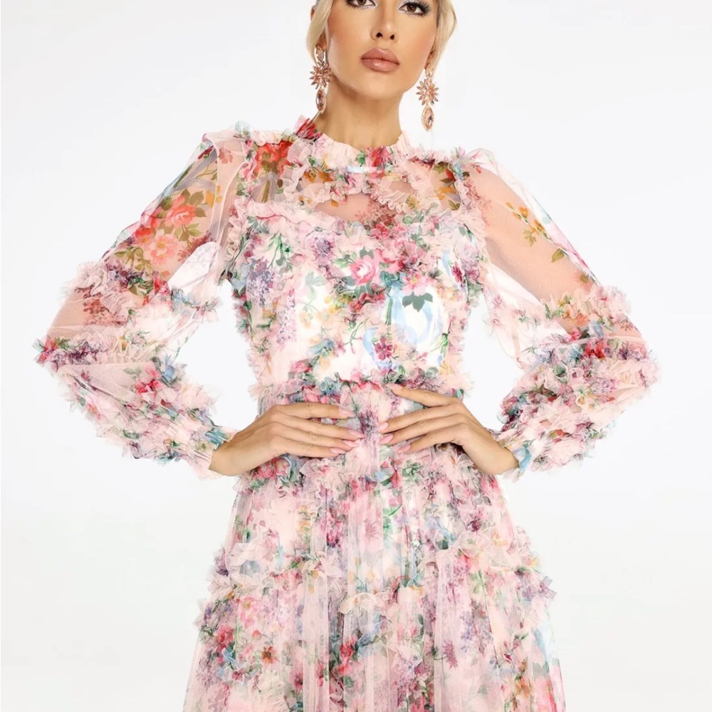 Bella Barnett Elegant Floral Long Sleeve Midi Dress size M